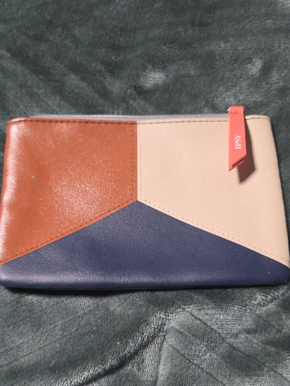 ipsy Tri-Panel Colorblock Cosmetic Pouch in Brown, Cream & Navy
